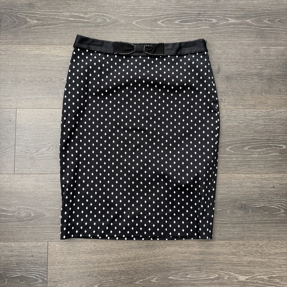 White House Black Market Black White Diamond Bow Waist Pencil‎ Skirt Size 4 NWT